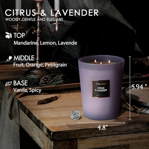 HomeLights Scented Candles, 33.3 oz Large Jar, Natural Soy Candles 3 Cotton Wicks, Smokeless Long Lasting, Aromatherapy Candle Gift for Women & Men (Citrus & Lavender) - Image 3