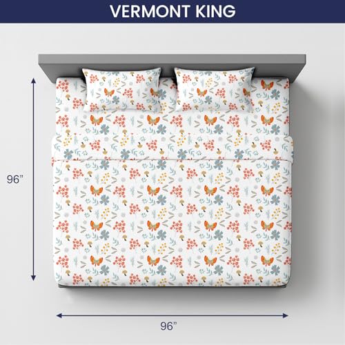Image of SGI 96 inchx96 inch 4 Pc Vermont King Sheet Set 600 TC 15 inch Deep, Butterfly Garden