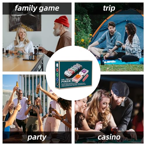 image for Homwom Poker Chip Travel Set, 100PCS 5 Color Professional Poker Chips 