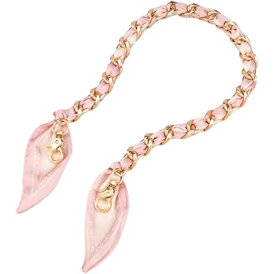 Silk-Wrapped Gold Decorative Bag Chain Charm Purse Strap Handle for Women, Ribbon Handbag Replacement Scarf Strap