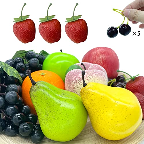 16 Pcs Fake Fruits Pack, Artificial Fruits For Decoration Kitchen Home, Display Fruits For Dining Table Decor, Realistic Fake Food Apple Peach Oranges Grapes Pear #TOP3