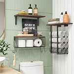 Fixwal Bathroom Floating Shelves Over Toilet Wall Shelves Set with Towel Storage Rack for Bathroom Organization & Wall Decor(Brown) - Image 4