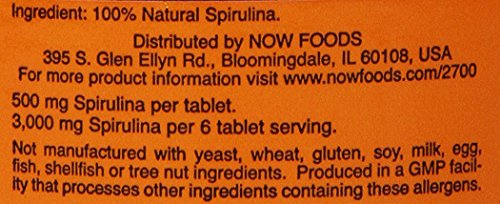 Now Spirulina 500 Mg,500 Tablets #TOP5