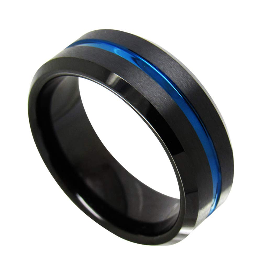 Anillo de carburo de tungsteno negro de 8 mm para hombre, diseño de túnel azul, anillo de compromiso, acabado mate