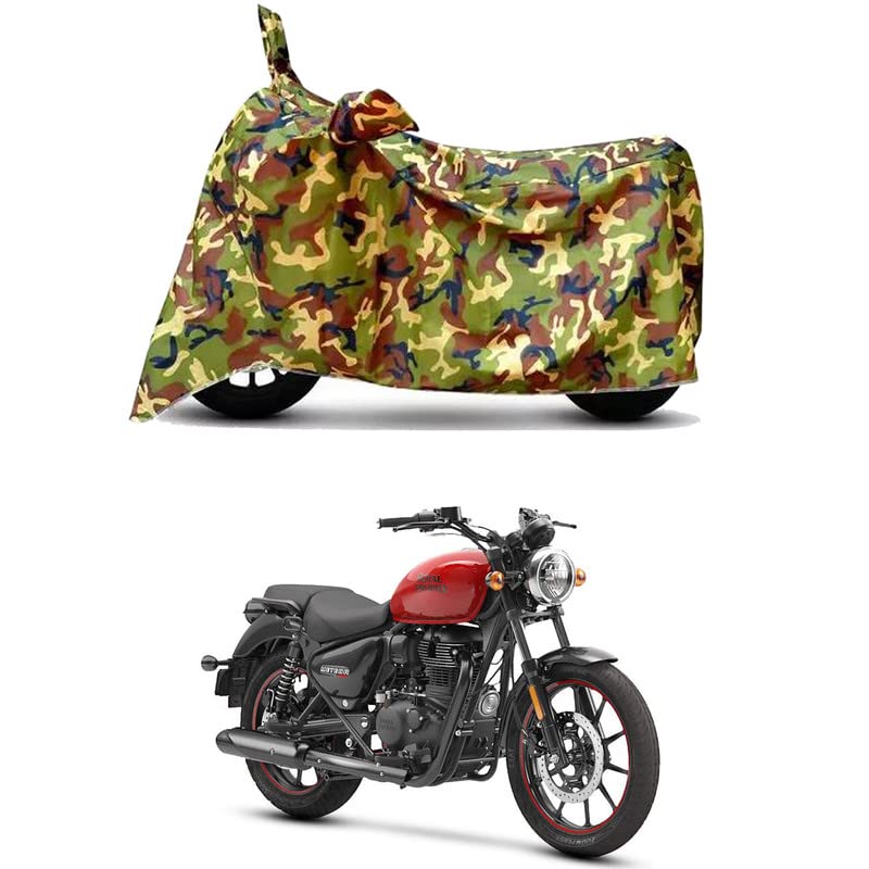 Image of Waterproof 100% PVC Coated Bike Scooty Two Wheeler Body Cover Compatible for Royal Enfie Meteor 350 Custom /UV-Rays /Heat Protection /Birds Dropping /Scratchproof /Dust Proof [6X6 Jungle Print]