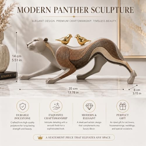 Image of ARMONIA Luxury Leopard Figurine for Home Decor, Premium Polystone Animal Showpiece with Gold Striped Finish, Decorative Statue for Living Room,Bedroom Shelf, Modern Home Decoration & Gifting,13Inches