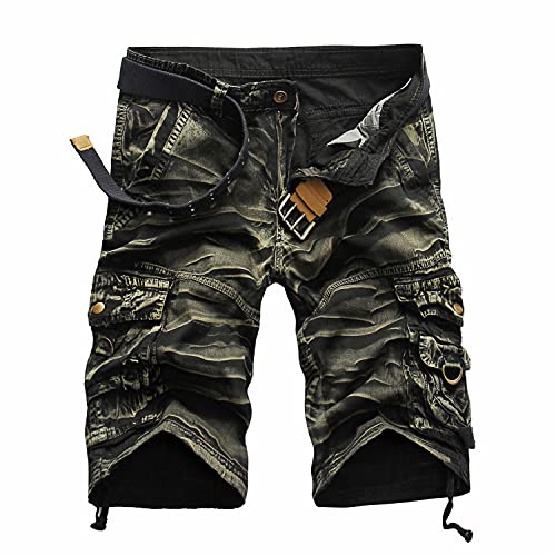 Men's Relaxed Fit Camo Cargo Shorts Lightweight Multi Pocket Outdoor Short Pants Casual Hiking Tactical Shorts (ArmyGreen 2,36)