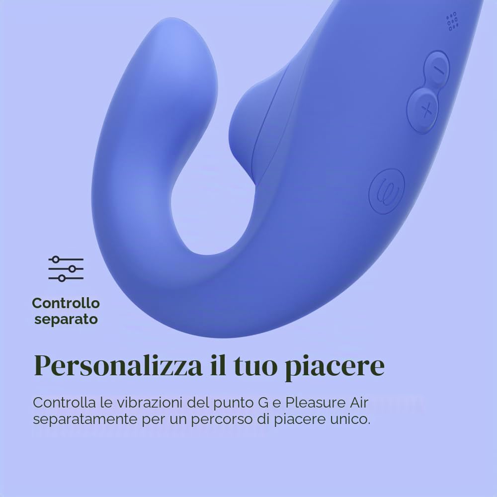 Womanizer Blend Vibratore Rabbit Stimolatore Doppio, Stimolazione Clitoridea Pleasure Air, Vibrazione per il Punto G e Risucchio del Clitoride, Sex Toy per Donne, Impermeabile e Ricaricabile - Blu