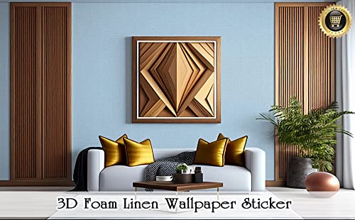 Image of Textured Linen Wallpaper for Walls Sticker Roll (10 Pcs) I 3D Foam Wallpaper for Full Wall, Furniture I Fabric, Waterproof, Large (Light Blue; 10 Pieces of 3 Meter x 0.7 Meter Each)