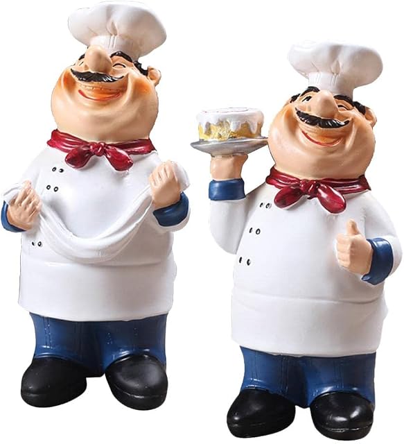 PETSOLA 2 Pieces Home Kitchen Bar Restaurant Resin Chef Figurine Ornament Decoration