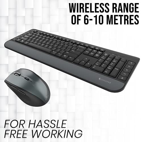 Image of Coconut WKM17 Marvel Wireless Keyboard and Mouse Combo for Windows, 2.4Ghz Wireless Range 6-10M, Full Sized Keyboard with 10 Multimedia Keys Palm Rest, 6 Button Mouse DPI Upto 1600, PC /Laptop