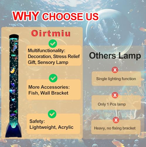 Sensory Bubble Tower Lamp with Bracket: 4 FT Bubble Fish Tube - 20 Color Adjustable 10 Moving Fish - Autism ADHD Friendly Ideal Gifts for Boys Girls