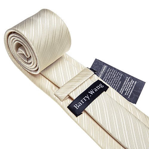 Image of Barry.Wang Tie Sets for Men Silk Stripe Necktie Woven Checkered Handkerchief Cufflinks Formal Business Wedding