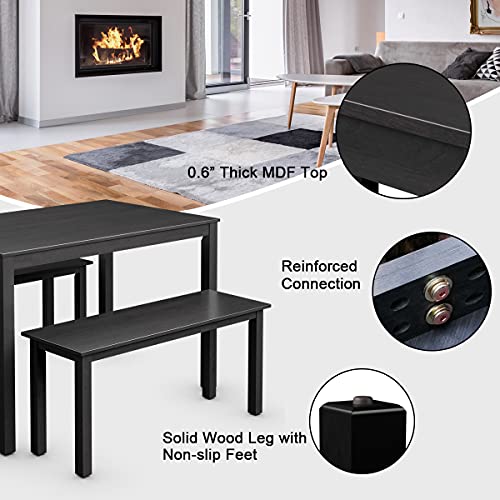 Giantex Dining Table With Bench, Wooden 3 Pcs Kitchen Dining Room Furniture For 4, Modern Studio Collection Table Set With 2 Benches, Dinette Set, Kitchen Small Bench Table Set (Black) #TOP3