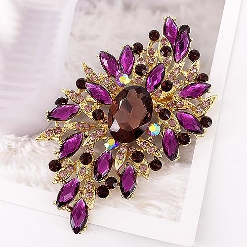 Image of SELOVO Big Large Leaf Brooches and Pins Scarf Decoration Gold Tone