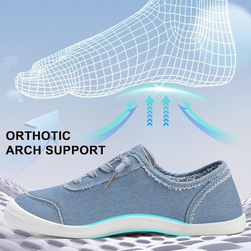 ZYEN Women's Arch Support Walking Shoes 8830 Blue 8-8.5 and Women Wide Toe Box Shoes 8813 Purple 8-8.52