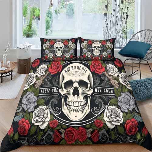 Housse de couette motif crâne microfibre douce et infroissable avec zip - 2