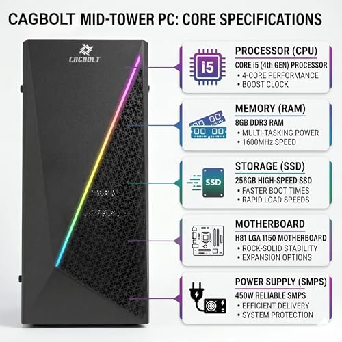 Image of Assembled i5 Desktop PC | Core i5-4570 4th Gen | 8GB DDR3 RAM | 256GB SSD | HD Graphics 4600 | HDMI | VGA | Ethernet | Windows 11 Pro | Office 2024 | 2 Years Warranty | for Office & Home Use