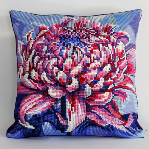 Taxpy Kit Completo de Funda de Cojín con Gancho de Cierre, Flor de crisantemo rosa Kit de Funda de Almohada, Cojines de Ganchillo para Adultos y Principiantes, Decoración Del Hogar, 43x43cm