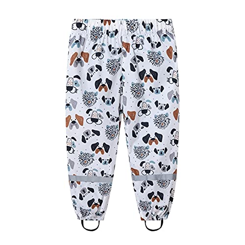 Kids Waterproof Rain Pants Boys Girls Lightweight Reusable Cute Cartoon Toddler Rain Pants Mud (White-E, 7-8 Years)2