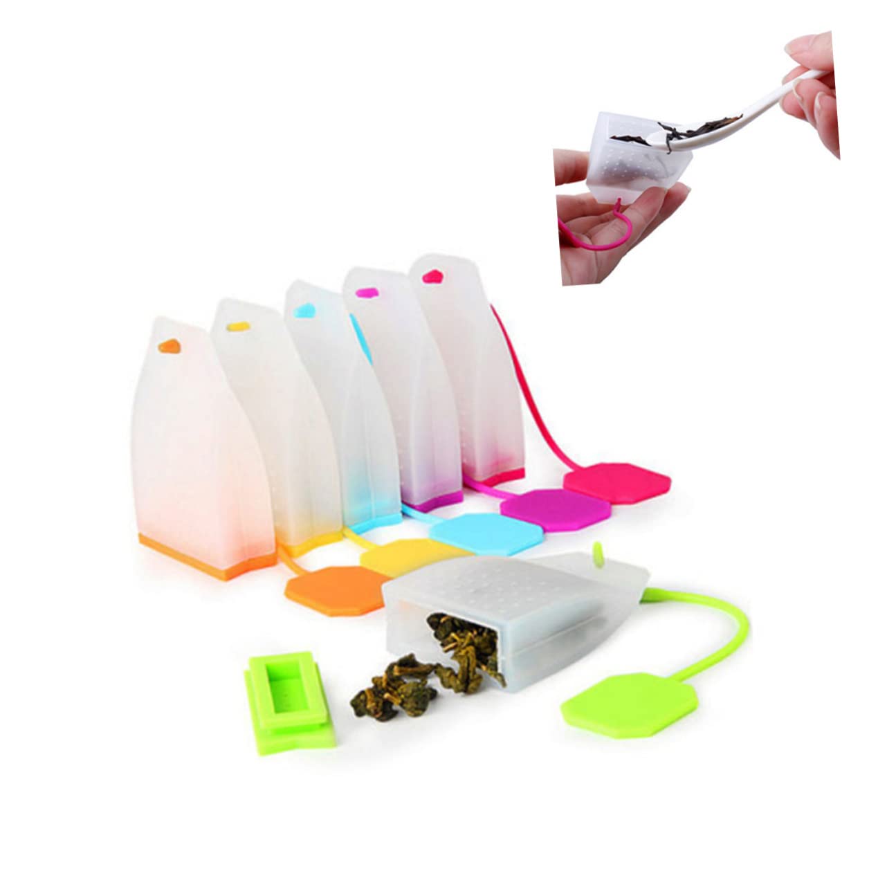 OUNONA 18 Piezas infusor de té suelto cocinando colador de taza de té bolsas de té filtro de té de silicona colador de té de silicona fresa bolsa de té herramientas pequeñas tetera