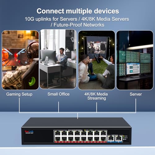 Image of 18-Port 2.5G Ethernet Switch with 10G Uplink, 16x2.5Gbps + 2x10G RJ45 Ports,VunLink Multi-Gig Unmanaged Network Switch, Plug & Play LAN Switch, Desktop Rackmount for NAS, Gaming, WiFi 6 /7, Office