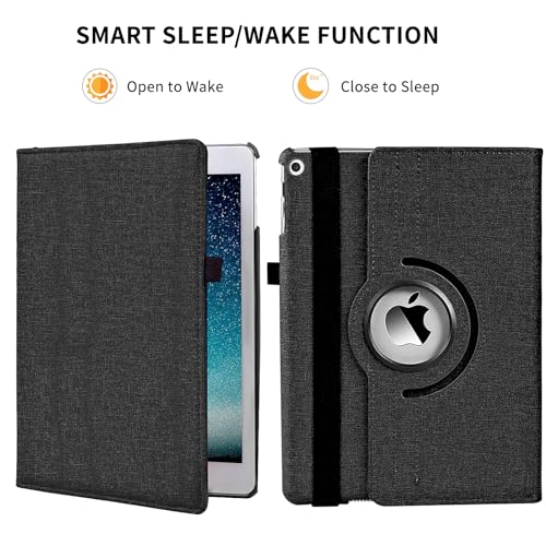 iPad 9世代 ケース 10.2インチ iPad 第9/8/7世代 ケース (2021/2020/2019モデル) 360度回転 耐衝撃カバー オートスリップ機能搭載 3段階調節可能 ホルダベルト付き (ブラック)
