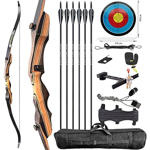 Lanneret Wooden Takedown Recurve Bow for Adult & Youth Beginner，62" Recurve Bow and Arrow Set for Outdoor Training Practice，Hunting Bow Set Right Hand 30LBS Cover