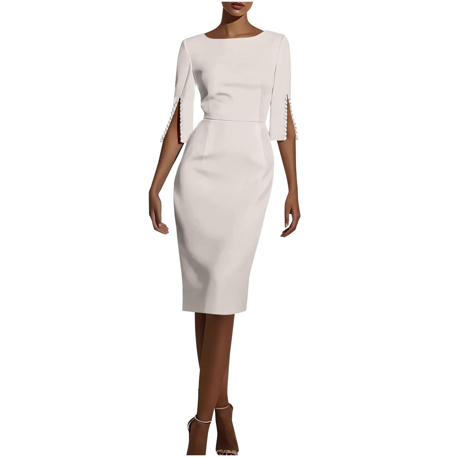 Women Sexy Bodycon Dresses Boatneck Split Half Sleeve Semi-Formal Elegant Business Outfits Solid Color Pencil Dress
