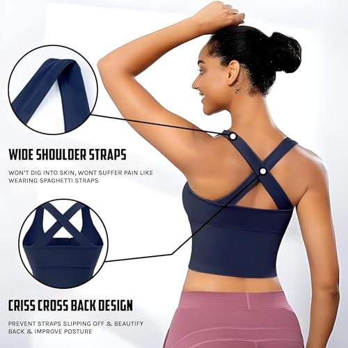 Image of GLAMORAS Women Polyester Spandex Medium Impact Front Zip Sports Bra Longline Fitness Criss Cross Back Crop Tops for Gym, Yoga & Workout - Size: M-2XL