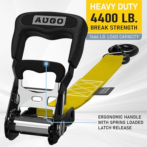 Image of AUGO Heavy Duty Ratchet Straps & Soft Loops - Pack of 4 Extra Strong 1.5 inch by 10' Ratchet Straps w /S-Hook Safety Latches & 4 Soft Loop Tie Downs - 4400Lb Break Strength for Motorcycles, ATVs, Etc.