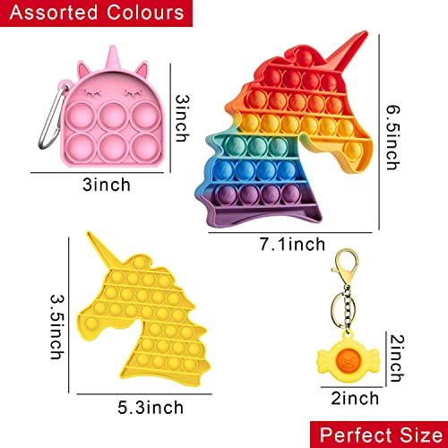Image of 4 Pack Pop It Pop Its Rainbow Pop Fidget Toys Poppet Push Pop Bubble Fidget Popping Sensory Toy for Kids and Adults, Fidget Popper Stress Relief Fidget - Pop It Unicorn Big Game Girls Poppit Gifts