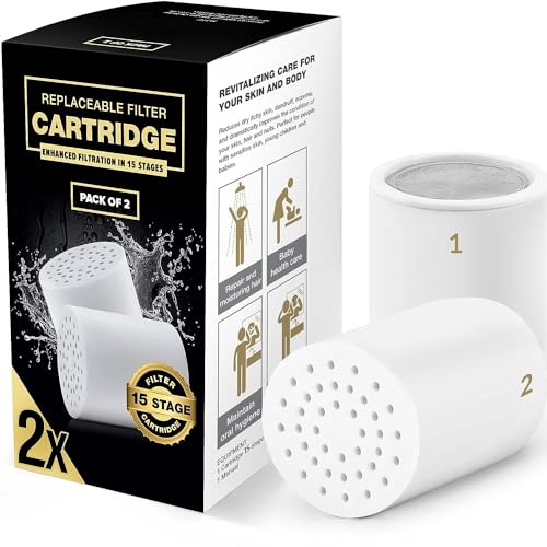 Image of FEELSO FE-15 PRO 15-Stage Replacement Premium Filter Cartridge 2-Pack (No Housing), Compatible with Any Shower Filter of Similar Design Universal High Output((Pack of 2) - 15 Stage Cartridge)