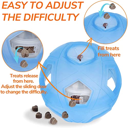 LumoLeaf Hunde-Leckerli-Ball, 13 cm Interaktives Intelligenzspielzeug für kleine & mittelgroße Hunde, Einstellbarer Schwierigkeitsgrad, Futterspender & Anti-Schling-Funktion, Blau