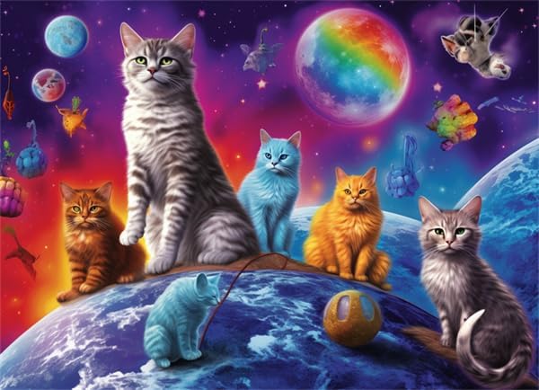 Puzzles for Adults 300 Pieces Jigsaw Puzzles Solar System Cats Formation Wooden DIY Home Decor Wall Art Game Toy Gift for Dad Mom Wife 14.9'' x