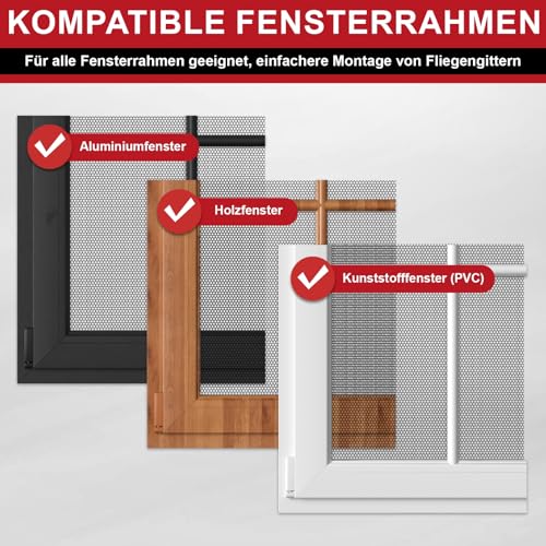 ZUIYIN Fliegengitter für Fenster - 150x180cm - Ohne Bohren Insektenschutz Fenster Zuschneidbar mit Starker Klettband Fliegennetz & Mückennetz für Fenster