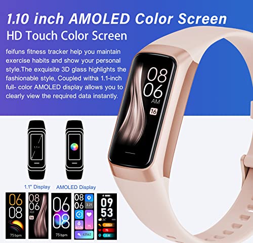 Slim Fitness Tracker For Women Men, 1.1" Amoled Screen Fitness Watch, 24/7 Heart Rate /Blood Pressure /Spo2 /Sleep Monitor, 5 Atm Waterproof Step Calorie Counter Sports Band For Ios Android #TOP2