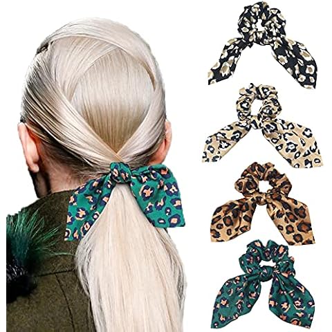 Leopard Print Bow Hair Scrunchies for Women Cover