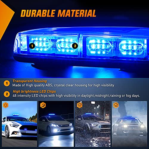Image of Nilight 12 Inch Roof Top Strobe Lights Magnetic Mount | Blue Hazard Light Emergency Safety Warning LED Flashing Light Bar 48LED 12V 24V for Cars Trucks Snow Plows