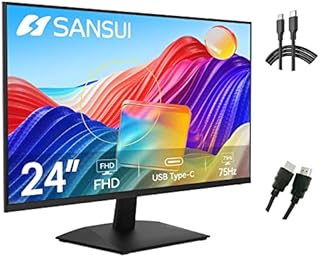 SANSUI Monitor 24 inch FHD PC Monitor with USB Type-C, Built-in Speakers Earphone, Ultra-Slim Ergonomic Tilt Eye Care 75Hz with HDMI VGA for Home Office (ES-24F1 Type-C Cable & HDMI Cable Included)