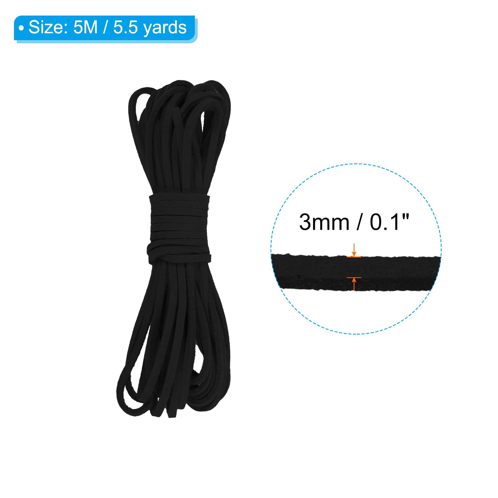 PATIKIL 5.5 Yards x 3mm Faux Suede Leather Cord, Leather Lace String for Bracelet Necklace Beading Making DIY Crafts, Black