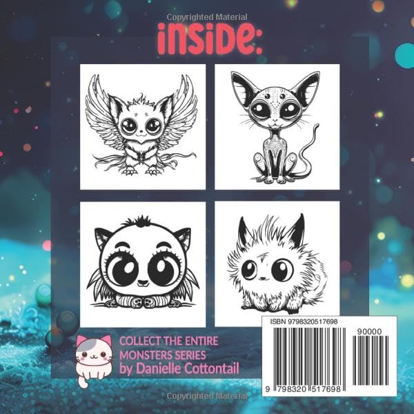 Little Cat Monsters Coloring Book: 52 Bold&Easy Images of Cute Kitten Creatures for Adult and Kids | Pocket size perfect for travel (Mini Cute Creatures Coloring Book) image 3