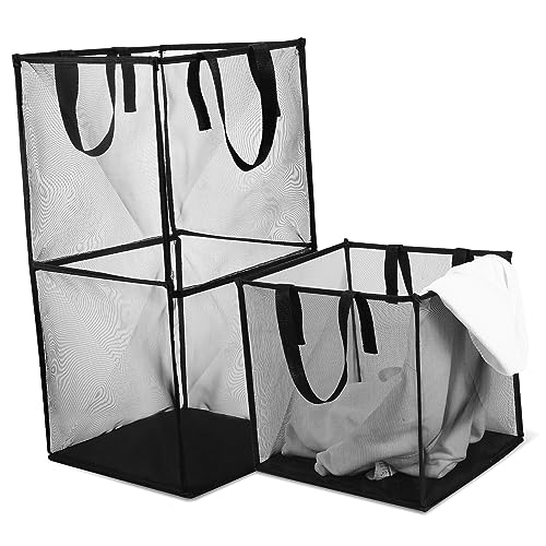 SOESFOUFU 2pcs Laundry Baskets Foldable Pop up Hamper Bins for Storage Mesh Laundry Hamper with Lid Collapsible Basket for Home