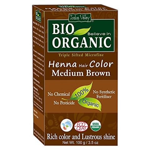 Indus Valley Bio Organic Natural Henna Hair Color Medium Brown 100gm| 100% Gray Hair Coverage And Long Lasting Hair Dye | Vegan and Cruelty-Free Cover