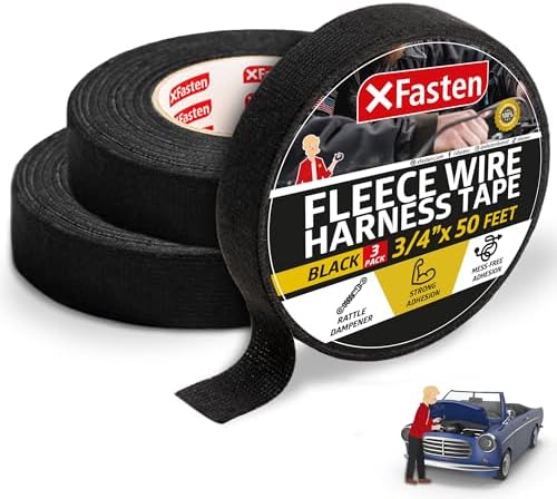 XFasten Wire Harness Tape 3/4 Inch x 50 ft (3-Pack 150ft Total) Residue-Free Cloth Electrical Felt Tape for Automotive Wiring Loom Wrap, High Temp and Abrasion Resistant, Noise Dampening Insulation