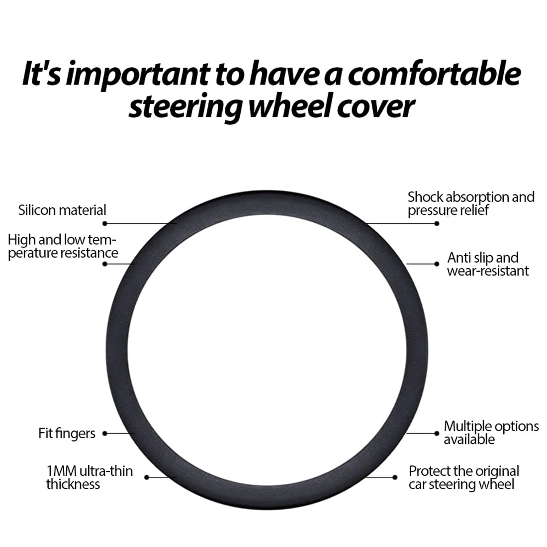 EIHI Silicone Nero Copri Volante Coprivolante Auto Universale - Accessori Auto Interno- Copertura Copri Sterzo Macchina Essenziali da 34 a 40cm Adatto