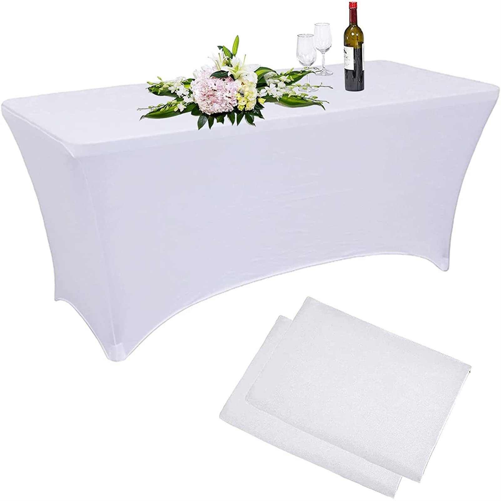 Tovaglia Elasticizzata Bianca 180x75x75 Cm – Per Tavoli Rettangolari, In Spandex, Per Feste E Matrimoni - 2