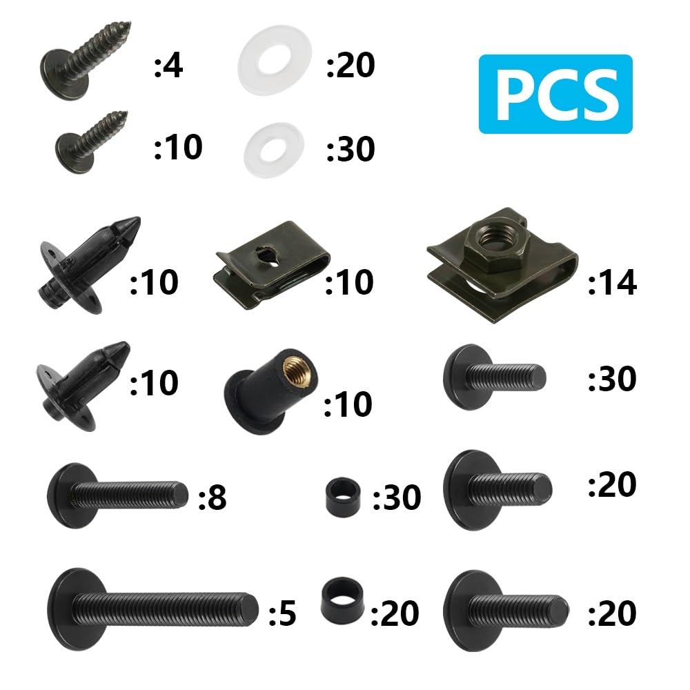 Auto Zubehör Kompatibel Mit Suzuki Für GSXR750 1986–2019, 253-teiliges Motorrad-Universal-M5-M6-Schrauben-Schrauben-Unterlegscheiben-Clips, Verkleidungs Unterlegscheiben-Sortiment-Set