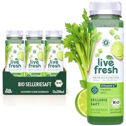 LiveFresh Selleriesaft BIO Kaltgepresst 12x250ml Sellerie Direktsaft ohne Zuckerzusatz Gemüsesaft mit Vitamin C DEÖKO006