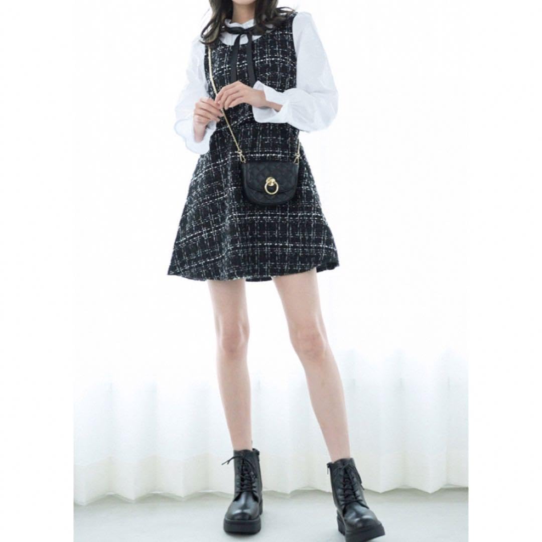 Amazon.co.jp: GRL 異素材リボンフリルツイードミニワンピース 
